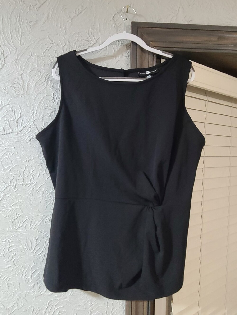 black sleeveless Ashley Stewart blouse  stylish side-knot detail at Waist *NWT*